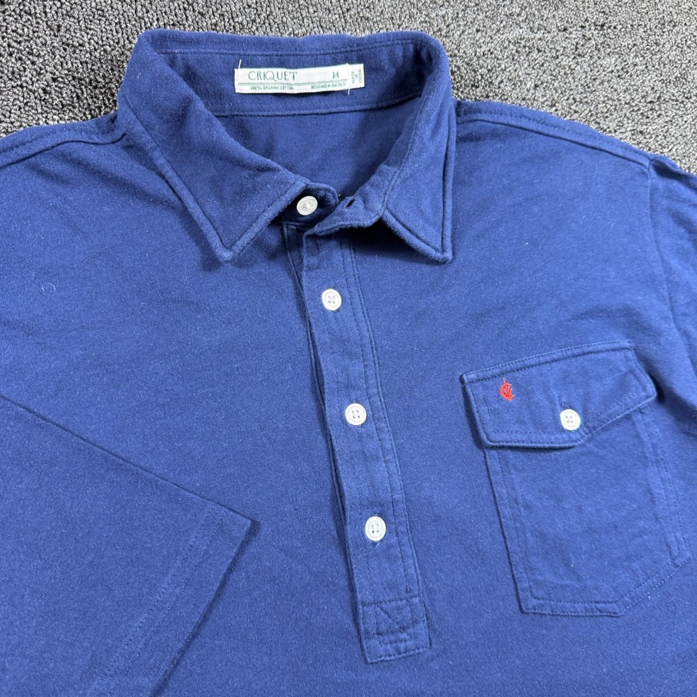 Criquet Players Shirt Polo Men's Medium Organic Cotton Navy Blue Pocket Golf